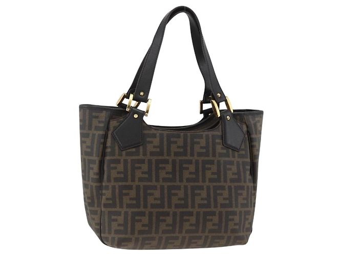 FENDI Zucca Canvas Handtasche Schwarz Braun Auth bs34149