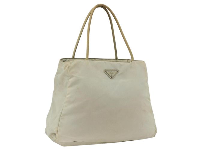 Borsa Tote Prada in Nylon Beige Argento Auth AMZ381