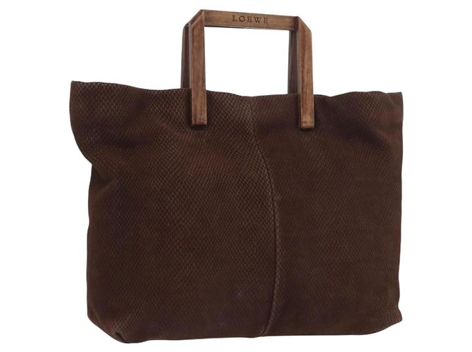 Sac à main LOEWE en daim marron doré Auth SW2166