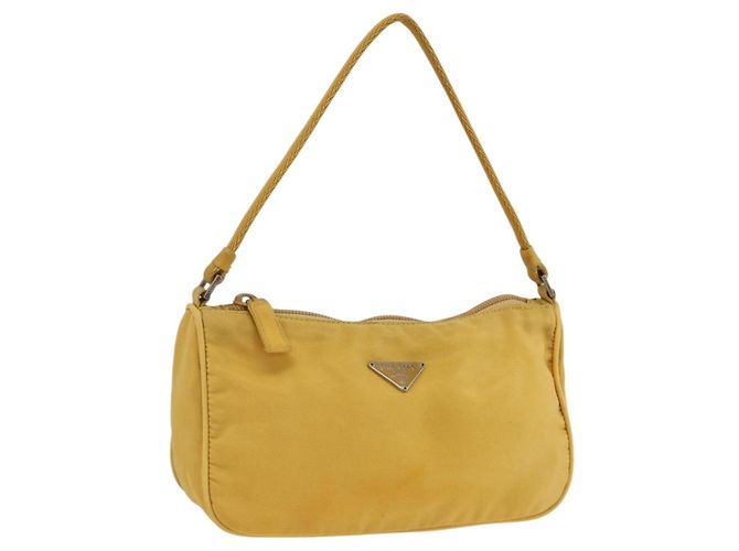 PRADA Bolsa Pouch de Nylon Amarillo Plata Auth AMZ450