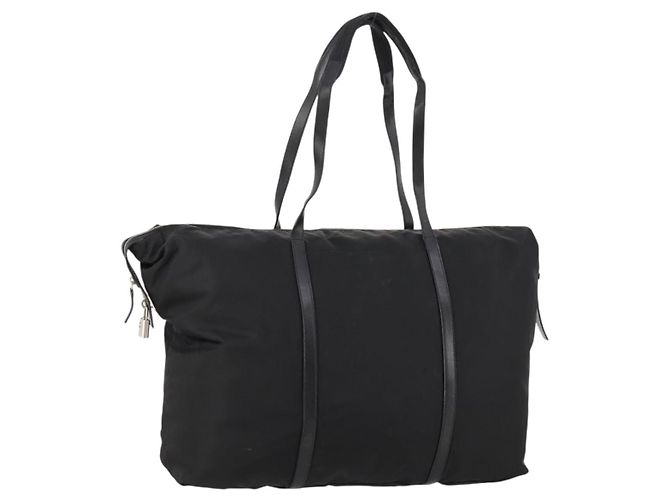 PRADA Boston Bag Nylon Black Silver Auth 173934 Silvery