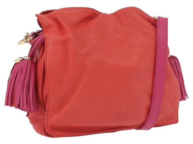 LOEWE Bolsa de Ombro Anagram em Couro Laranja Dourado Auth ka3378A