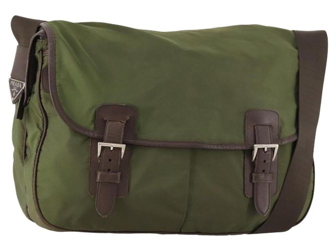 Borsa a spalla PRADA in nylon argento khaki Auth bs33524 Cachi