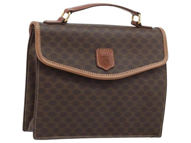 Céline Bolso de mano de lona Macadam CELINE en cuero PVC marrón y dorado Auth YKZ531A Castaño