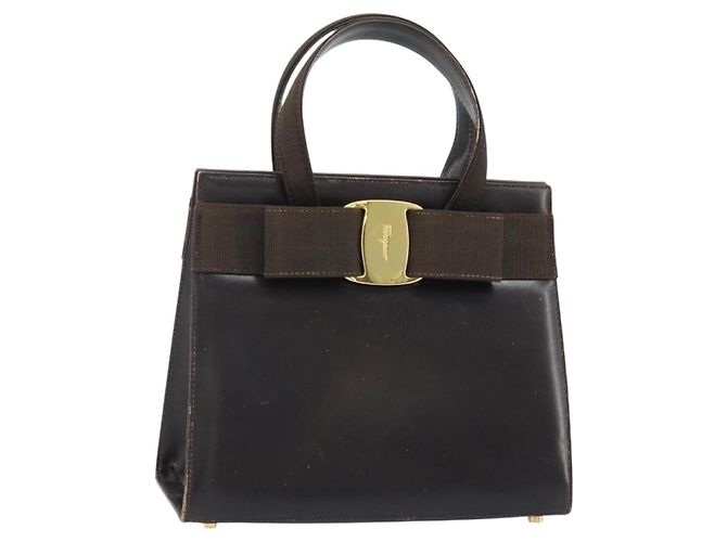 Borsa a mano Vala in pelle marrone e oro Salvatore Ferragamo Auth gh1974 D'oro