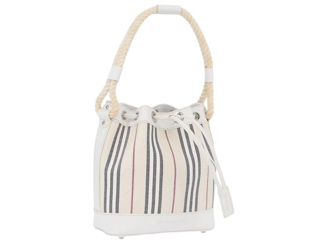 Borsa a mano Burberry Nova Check in tela e pelle argento e bianco Auth SW2175