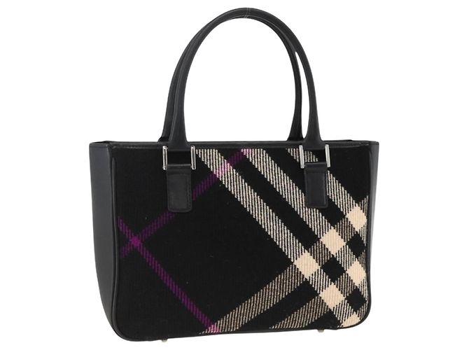 Burberry Nova Check Handtasche aus Wolle Schwarz Auth YKZ271A
