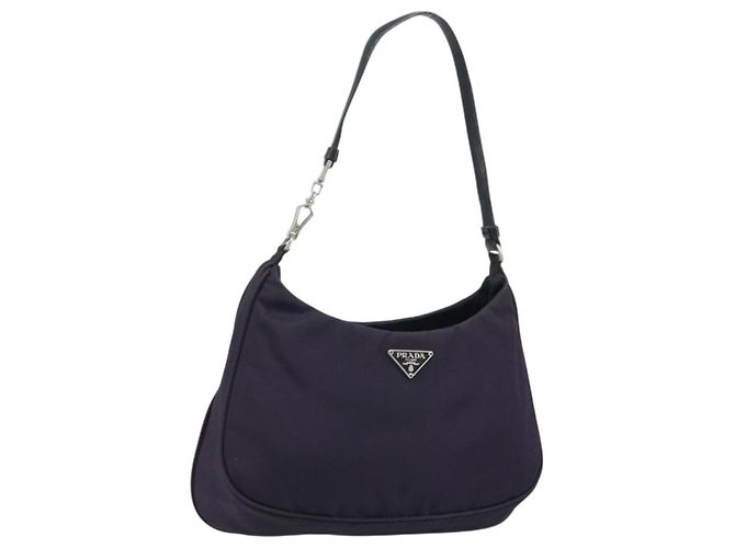 PRADA Accessory Pouch Nylon Purple Silver Auth LNZ663 Silvery
