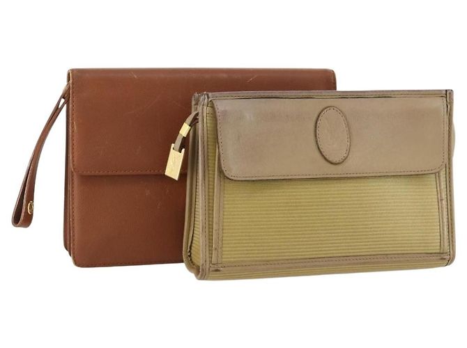 SAINT LAURENT Clutch Tasche Leder 2 Set Braun CC Auth bs34000