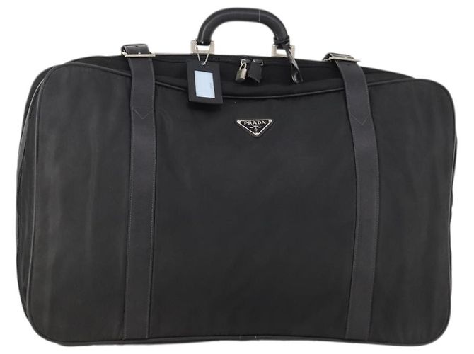 PRADA Boston Bag Nylon Black Silver Auth 173960A Silvery