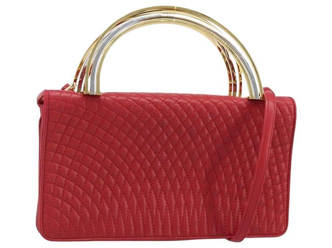 BALLY Handtasche Leder 2-Wege Rot Gold Auth YKZ519A Golden