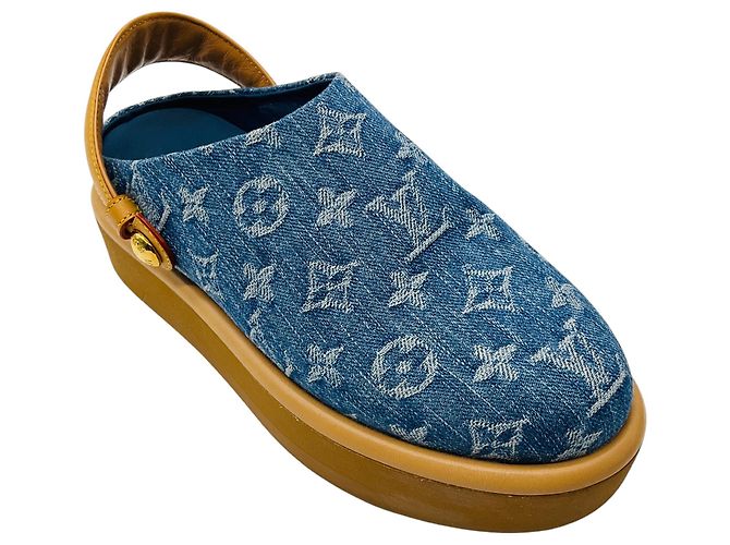 Louis Vuitton Blaue Monogram Denim Aspen Plattform Clogs