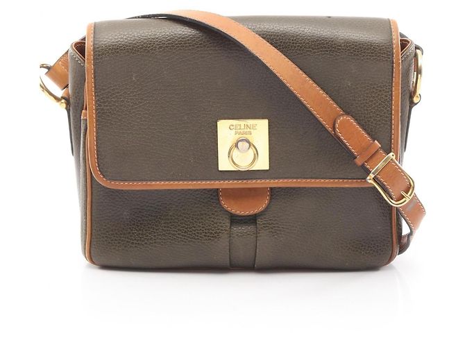 Céline Sac à épaule Gancini de Celine Marron Kaki