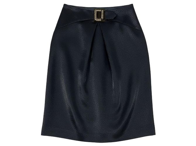 Chanel Black 2009 Rhinestone Embellished Buckle Wool and Nylon Skirt