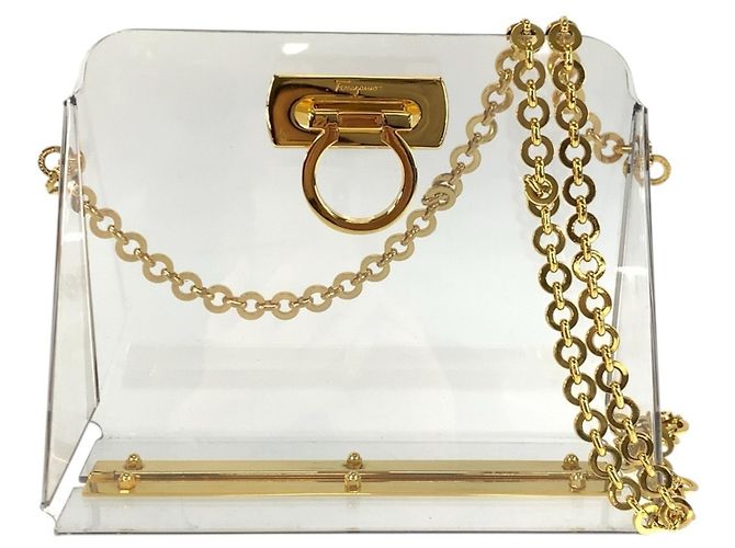 Salvatore Ferragamo Gancini Clear Gold Hardware Shoulder Bag