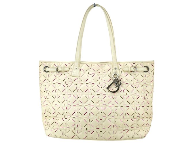 Dior Christian Cannage Canvas Panarea Schultertasche Weiß