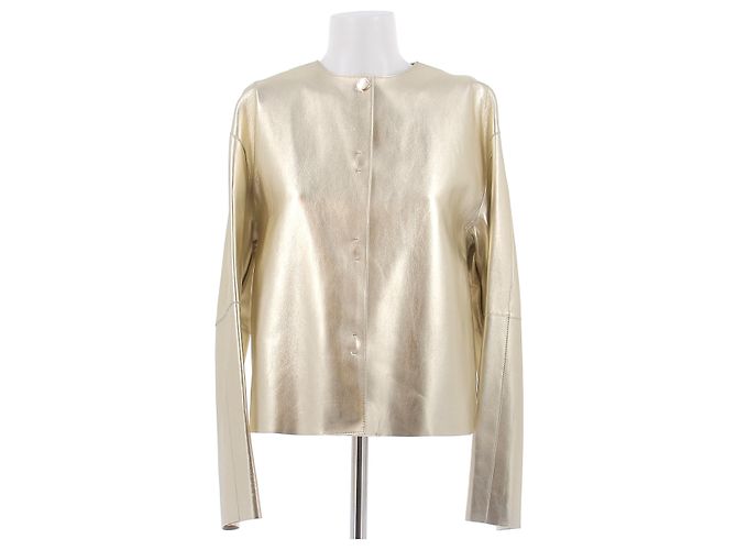 Longchamp Gold Leather Epaulette Jacket Golden