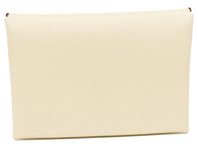 Hermès Hermes Calvi Duo Epsom Card Coin Case White