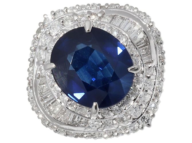 Autre Marque Pt900 Saphir-Diamant-Ring Blau