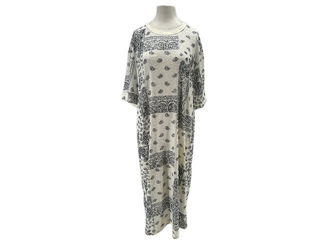 Autre Marque Robe à sequins imprimé bandana blanc et bleu White