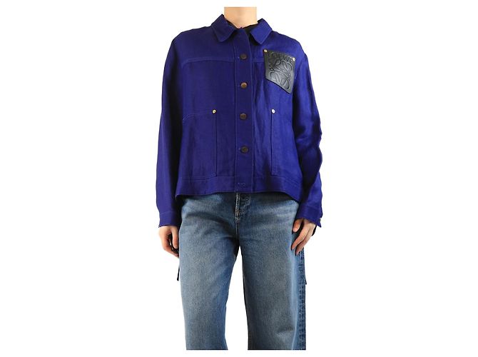 Loewe Blue Anagram-patch linen-blend jacket - size UK 10