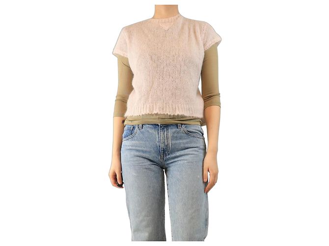 Prada Conjunto de top de punto rosa y marrón - talla UK 10 Multicolor