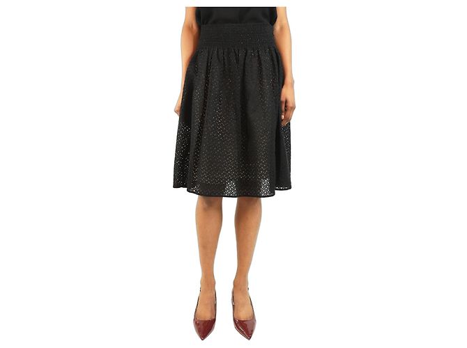 Prada Gonna midi in broderie anglaise marrone - taglia UK 6 Nero