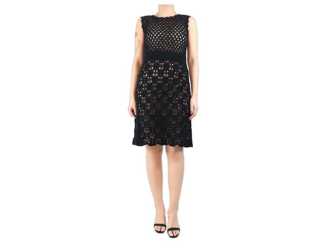 Prada Vestido midi de ganchillo negro - talla UK 10