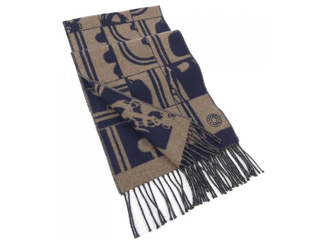 Hermès Hermes Cashmere Stole Brown Navy blue