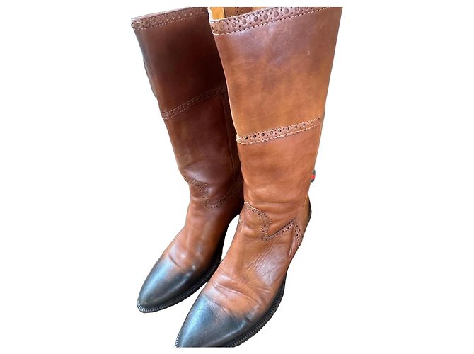 Botas altas de cuero marrón Gucci Castaño