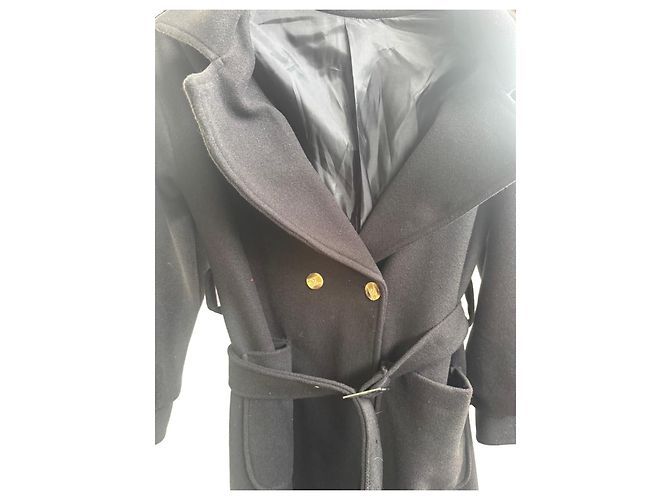 Autre Marque KIKISIX schwarzer Wollmantel mit Gürtel