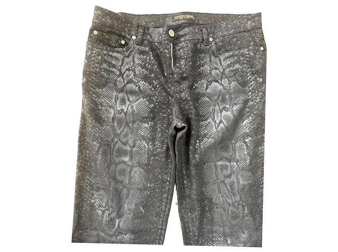 Roberto Cavalli Denim pants with python print Black