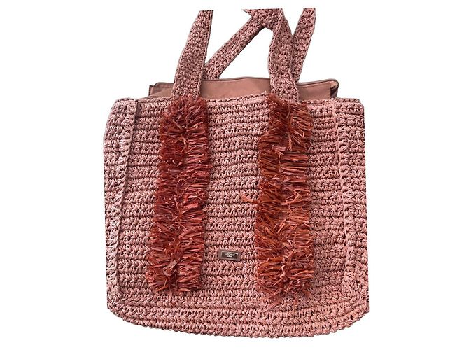 Autre Marque Rosa Strohtasche mit Fransen Pink 