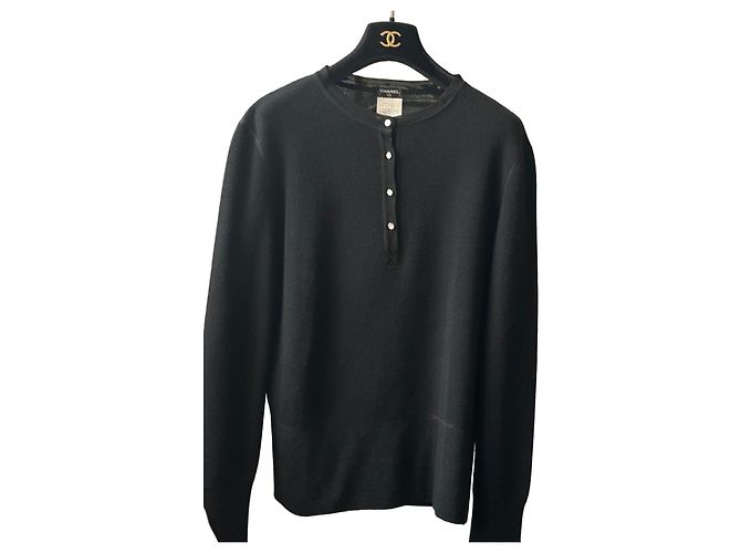Chanel Polo Pullover aus schwarzem Kaschmir
