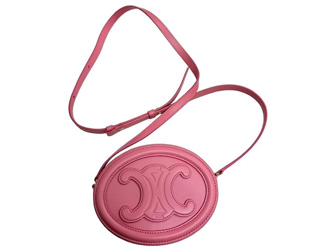 Céline Bolsa de câmera oval Triomphe da Celine em couro rosa