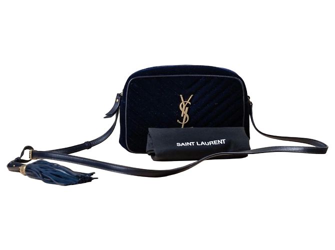 Bolso de Hombro de Terciopelo Azul Marino Saint Laurent