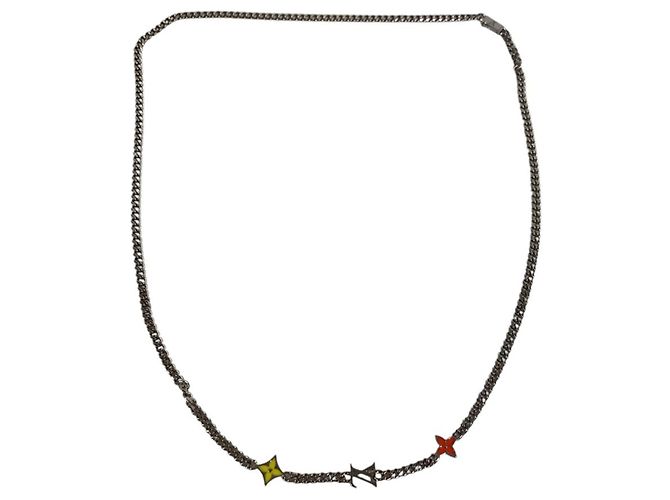 Louis Vuitton Monogram Low Long Necklace Chain Silvery Multiple colors
