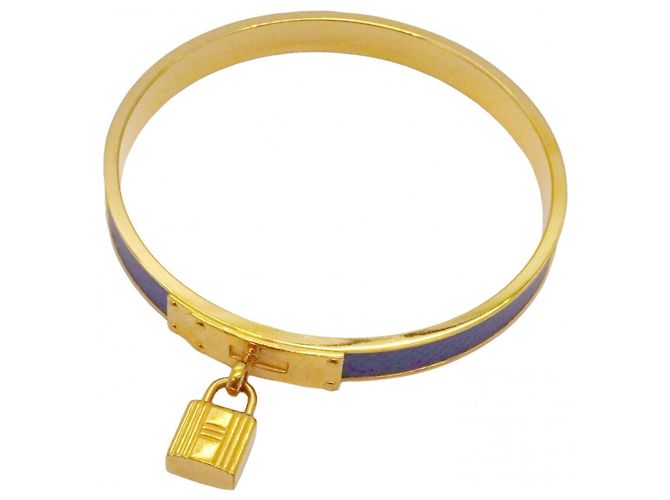 Hermès Hermes Kelly Bangle in Gold Plated Leather Blue Golden
