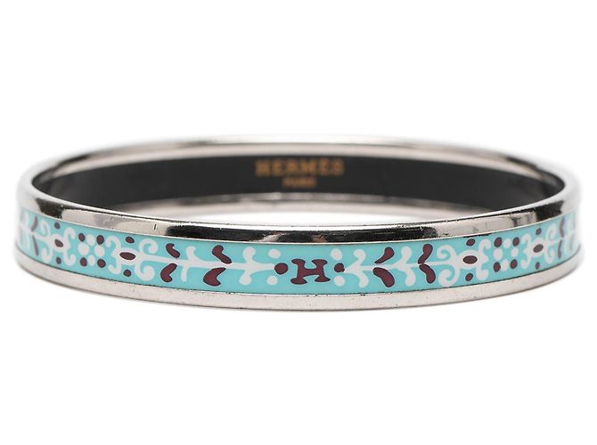 Hermès Blau schmaler Blumenblatt Emaille-Armband 62