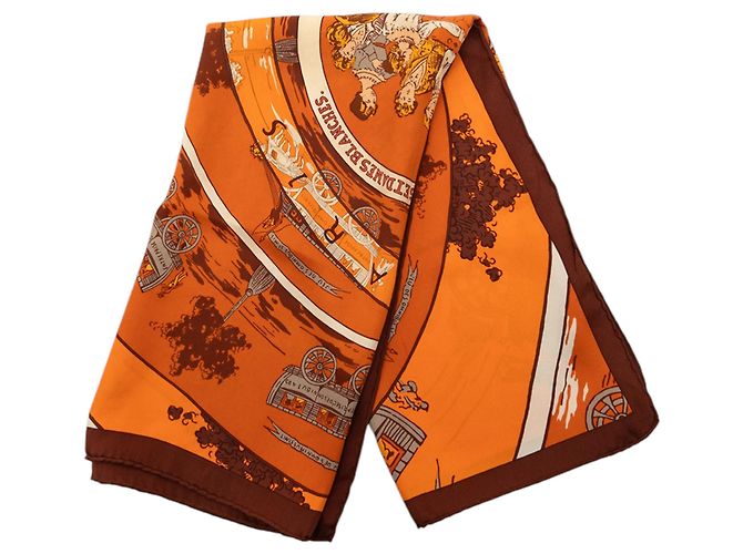 Lenço de seda Hermès Laranja Jeu des Omnibus et Dames Blanches