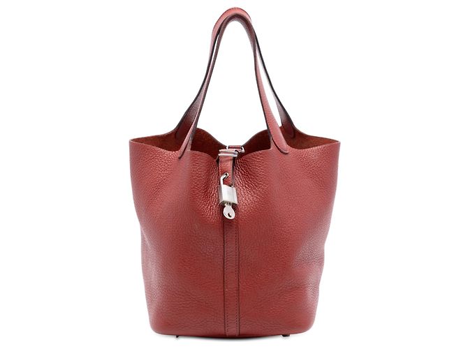 Hermès Picotin Lock 22 em Couro Clemence Vermelho Bordeaux