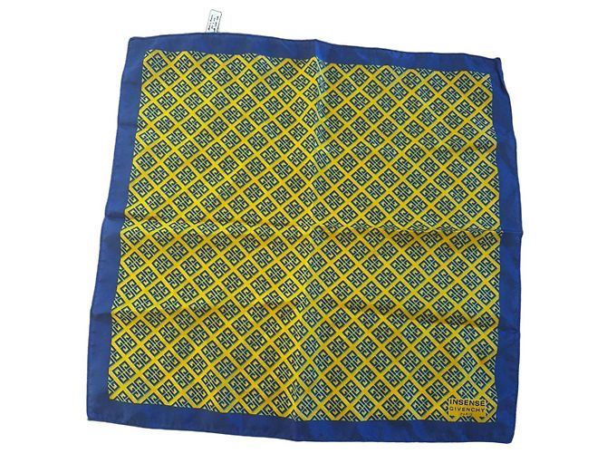 Givenchy Seidenschal Blau Gelb Geometrisches Muster