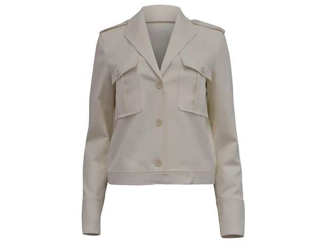 Theory Button-Down Cropped Jacket in White Wool  Cream