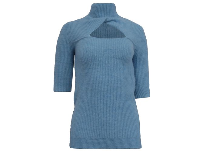 Suéter de lã azul claro com recortes Ganni Fine-Knit