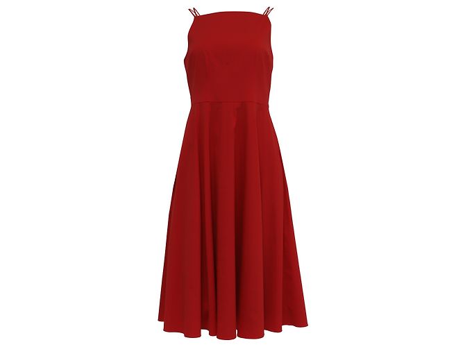 Abito midi a scollo quadrato in cotone rosso Theory
