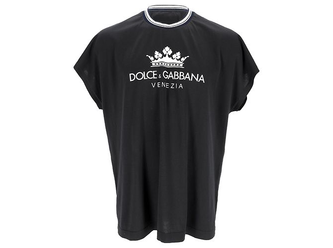 Camiseta de algodón negro con estampado de logo de corona Dolce & Gabbana