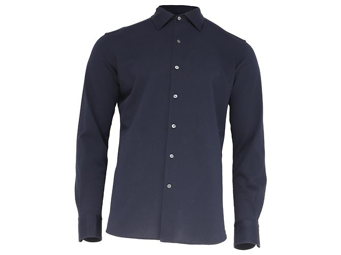 Ermenegildo Zegna Camicia a maniche lunghe con bottoni Zegna in cotone blu navy