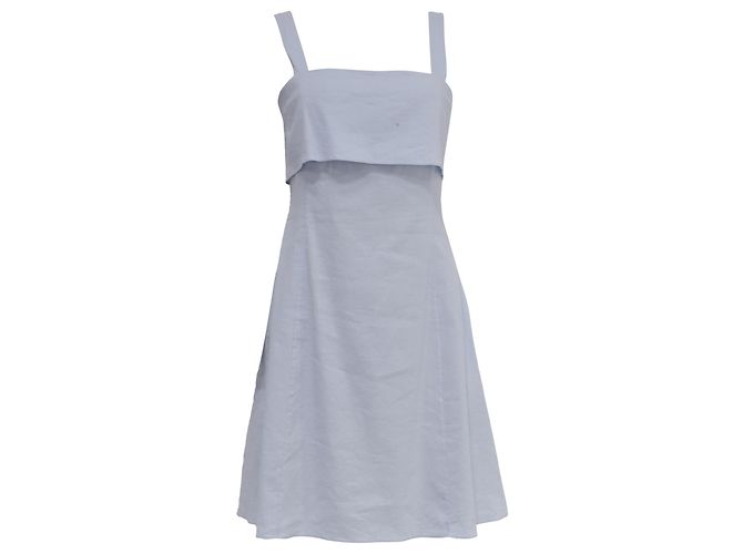 Theory Vestido Mini A-Line com Costas Drapadas em Linho Azul Claro