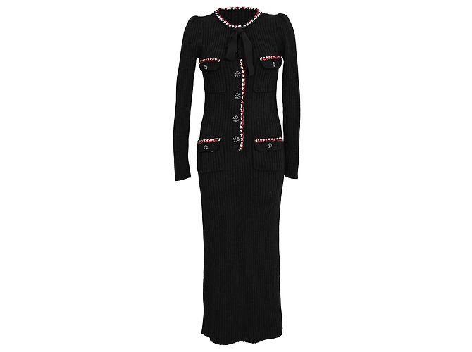 Self portrait Self-Portrait Strick-Midi-Kleid aus schwarzer Baumwolle