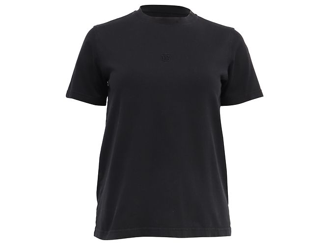 Camiseta de algodão preta com logo bordado Burberry Preto